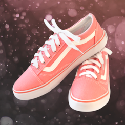 Pink Vans sneakers on sparkly background